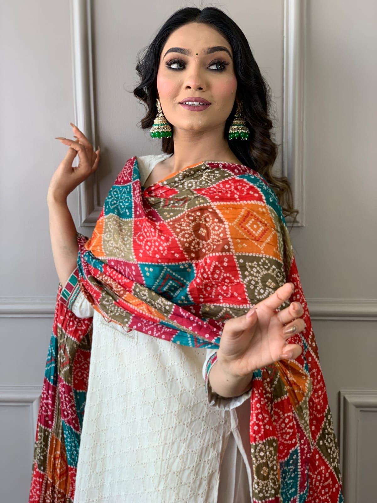 White Chikankari-3 Piece Set With Kurta Pant And Dupatta