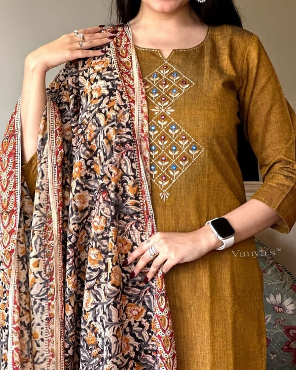 South Cotton Hand Printed Chitrakala Kurta Set with Dupatta