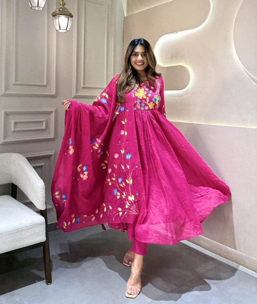 Red Embroidery and Sequin Work Kurta Set