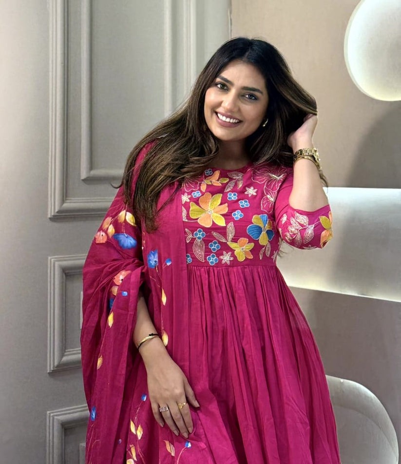 Red Embroidery and Sequin Work Kurta Set