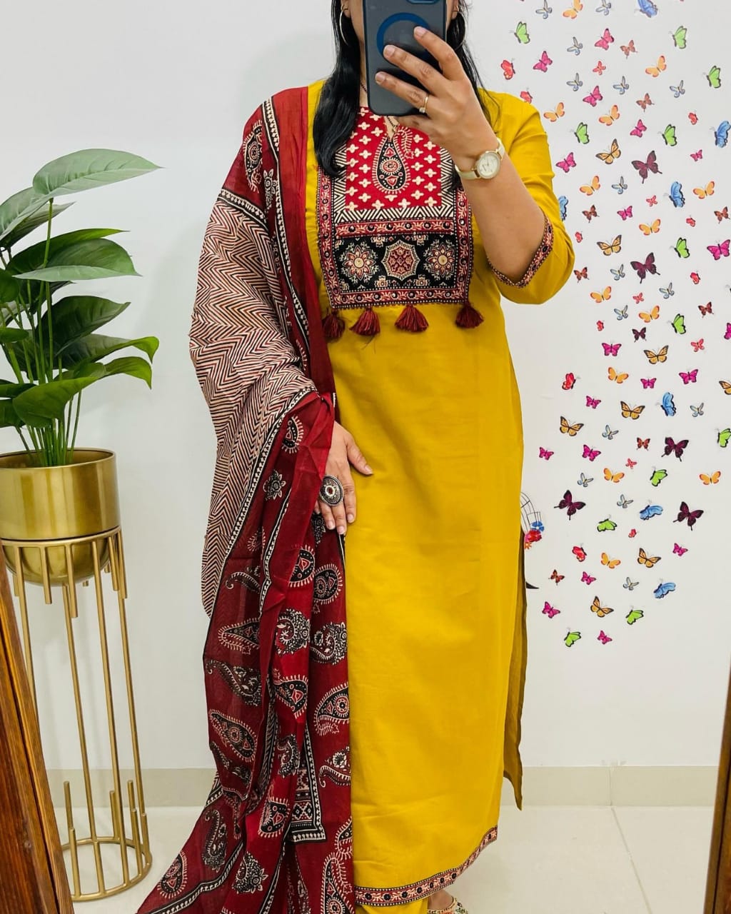 Designer Kutch Patch Print Kurta with Pant & Dupatta