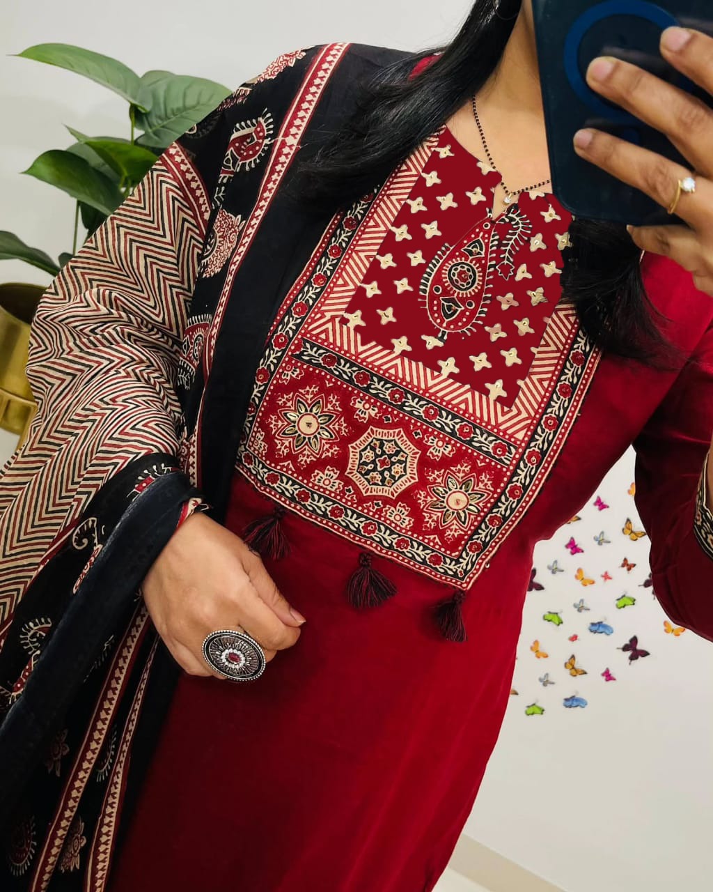 Designer Kutch Patch Print Kurta with Pant & Dupatta