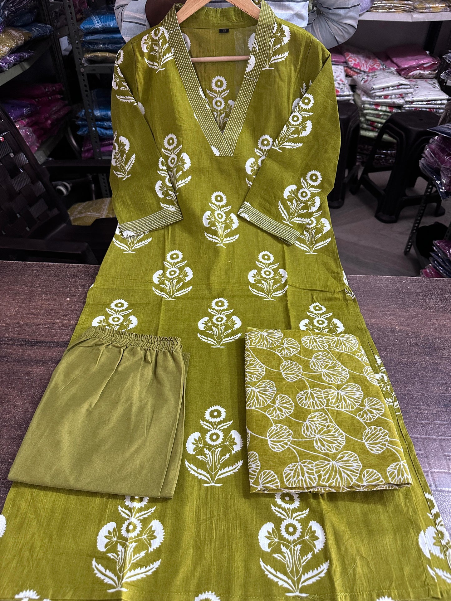 Yellow Designer Azrak Print Cotton Suit