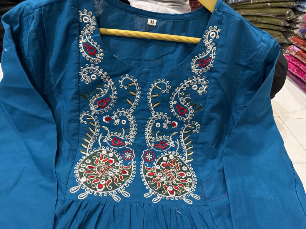 Blue Pure Cotton Short Kurta and Palazzo Set