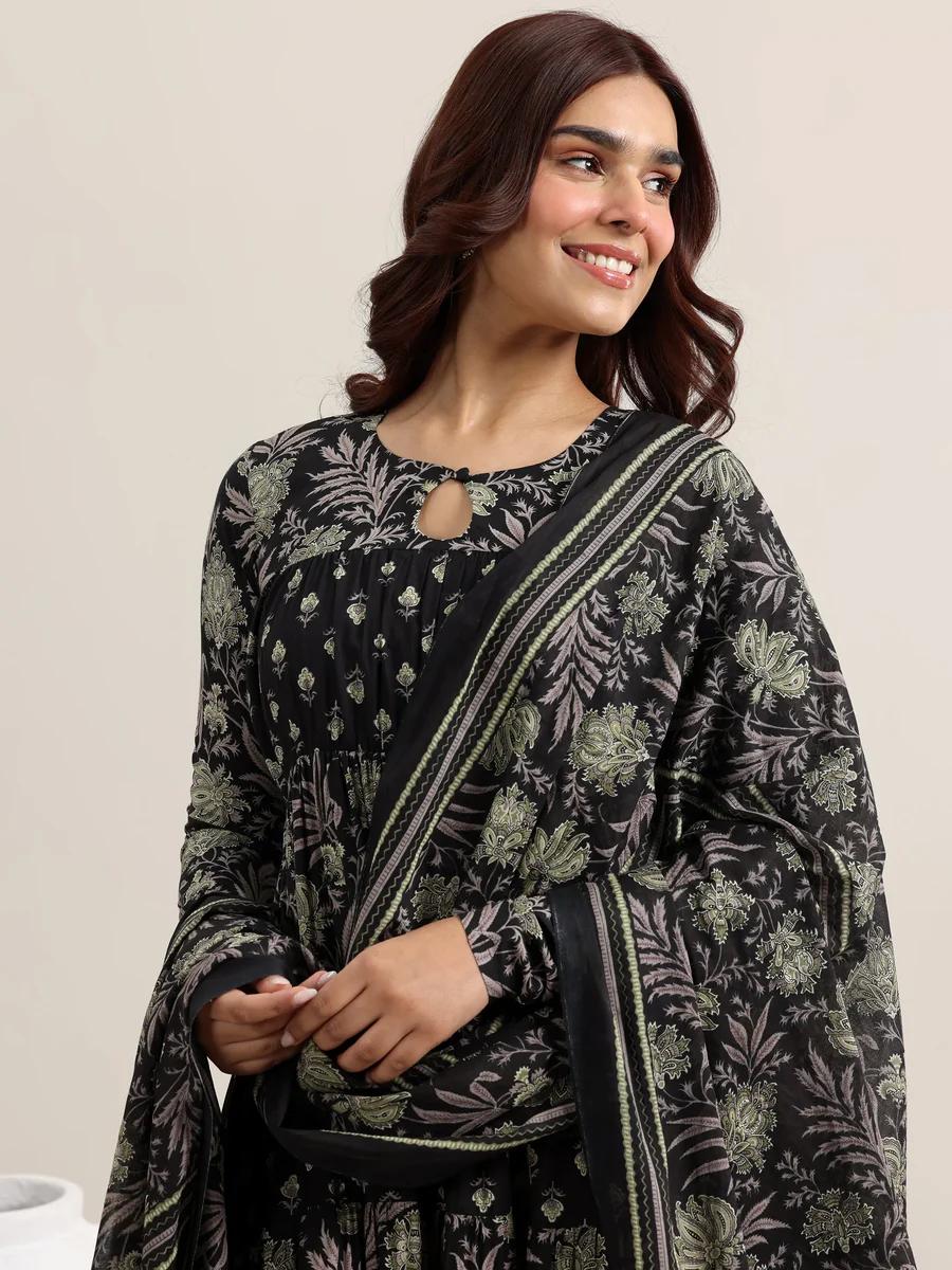 Anarkali Work Kurta Pant and Dupatta Set (Black)