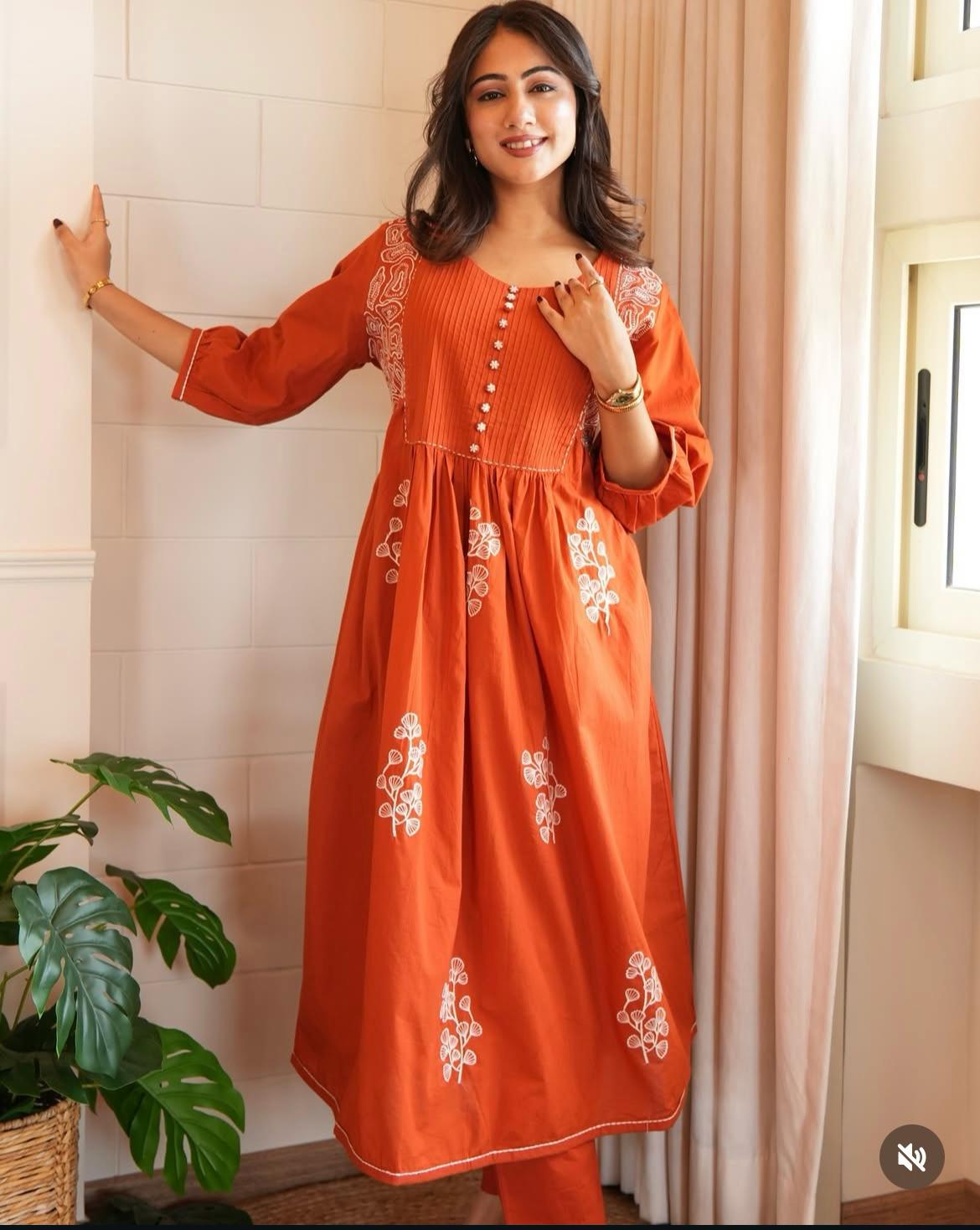 Orange Pure Cotton Kurta and Pant Set