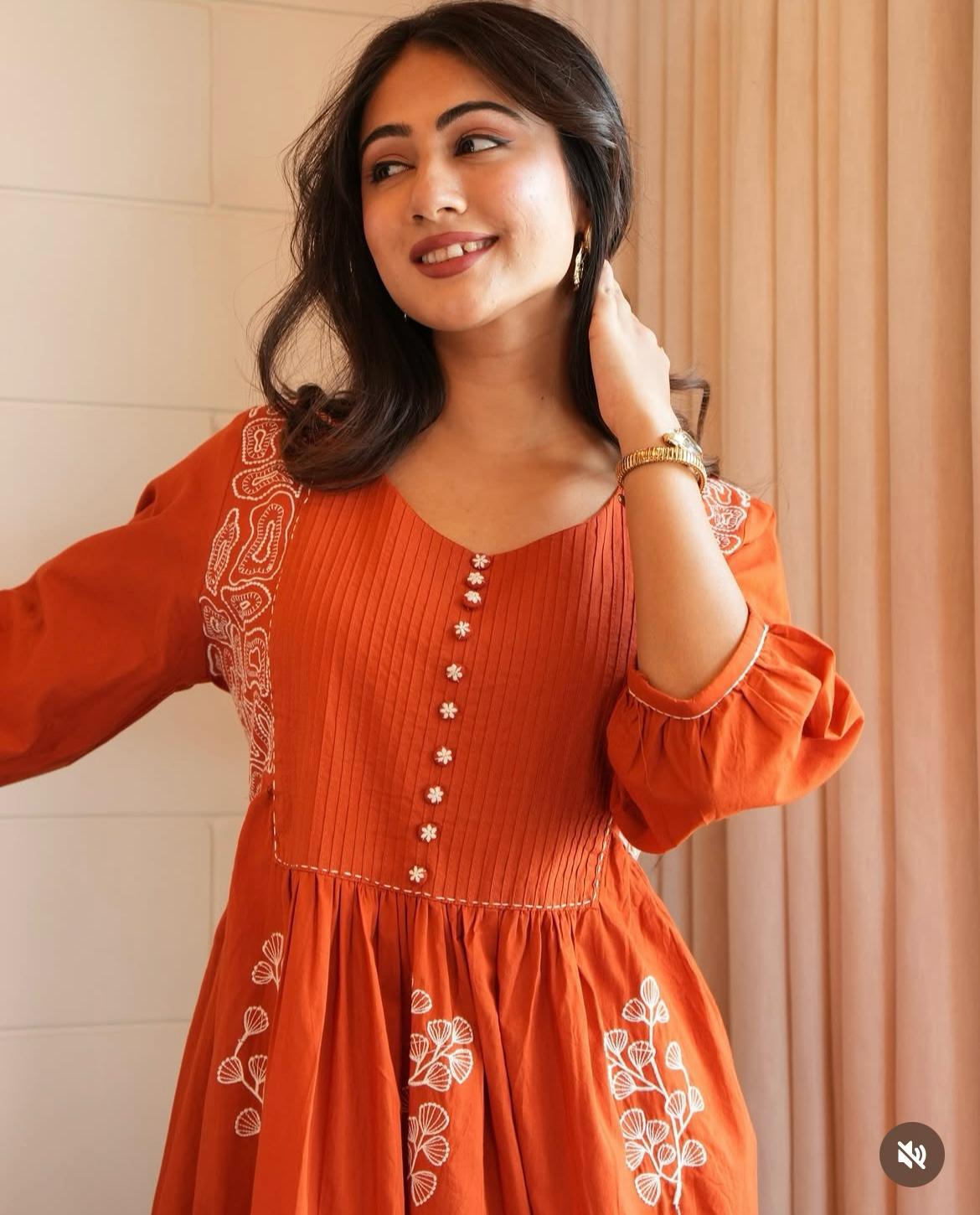Orange Pure Cotton Kurta and Pant Set
