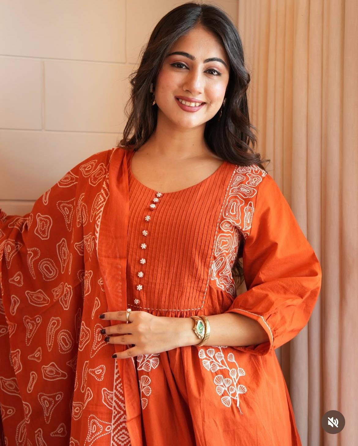Orange Pure Cotton Kurta and Pant Set