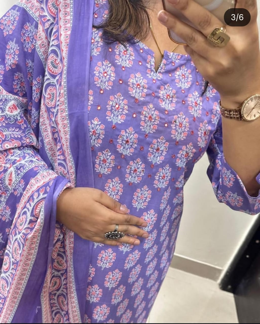 Purple Floral Print Straight Kurta Set