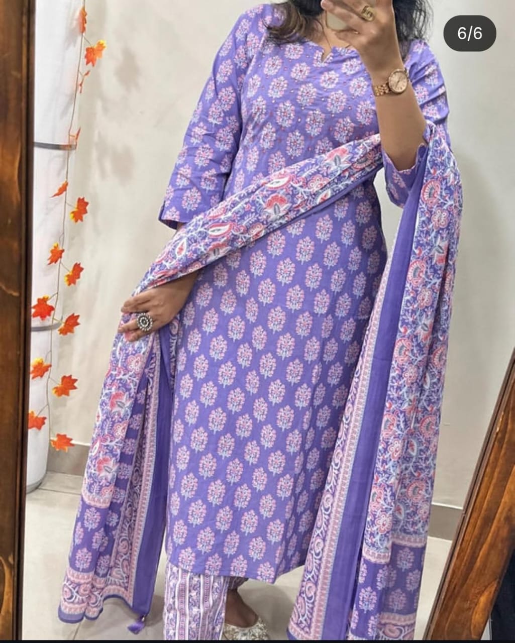 Purple Floral Print Straight Kurta Set