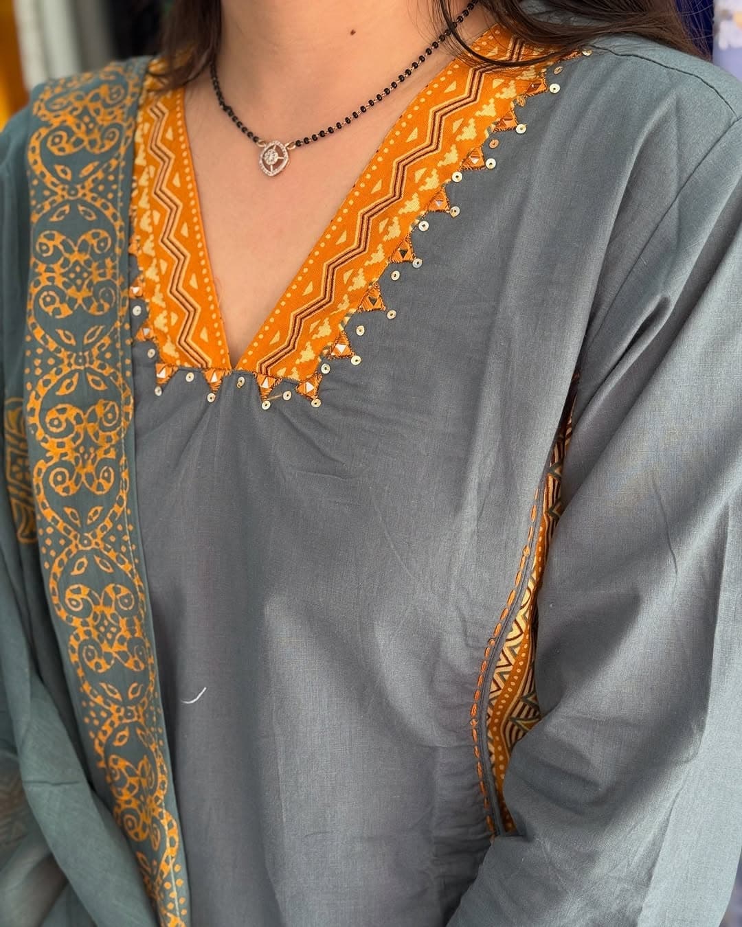 Pure Cotton Handwork Suit Set with Block-Printed Mul Dupatta