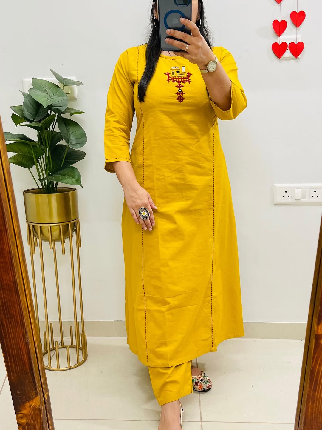 Women’s Solid Mustard Cotton Kurti Pant Set