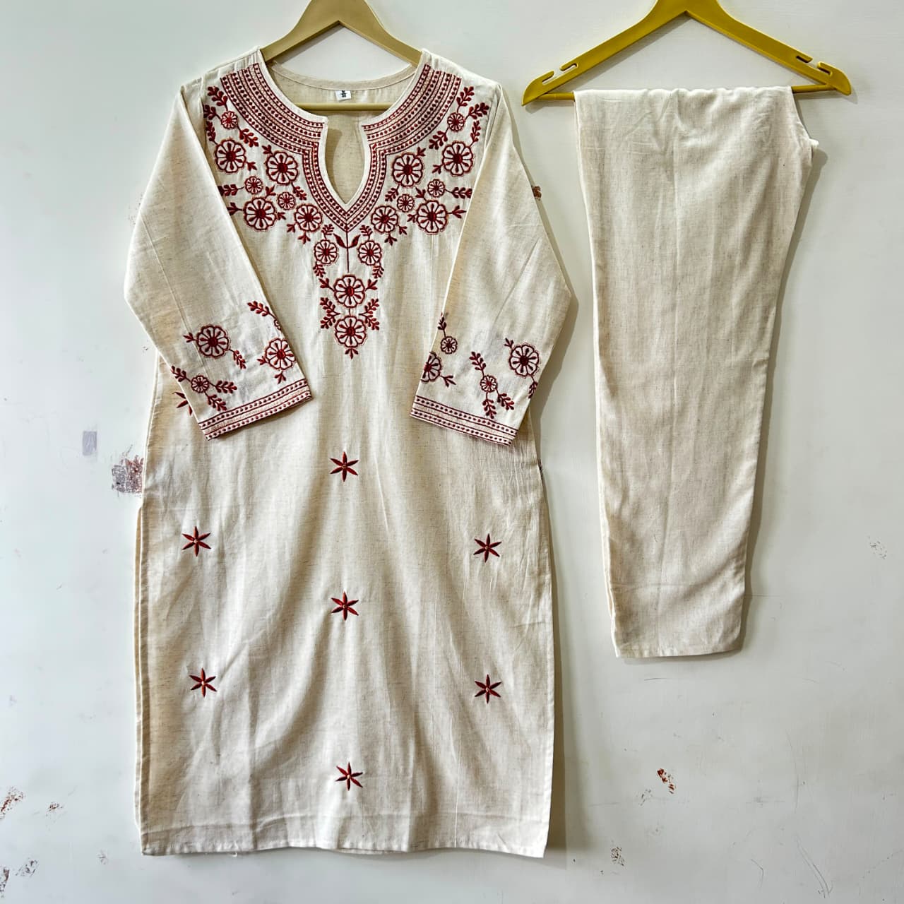 Zoya Beige Embroidered Kurta Pant & Dupatta Set