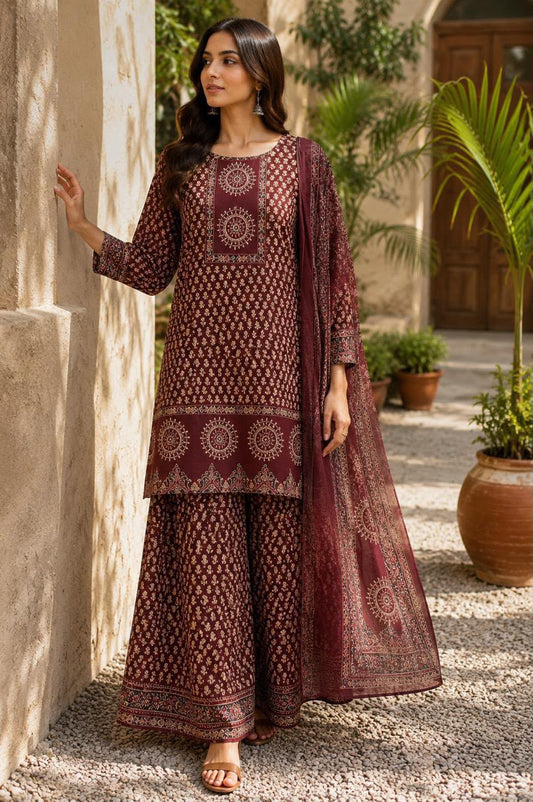 Elegant Printed Kurta Palazzo Set with Dupatta