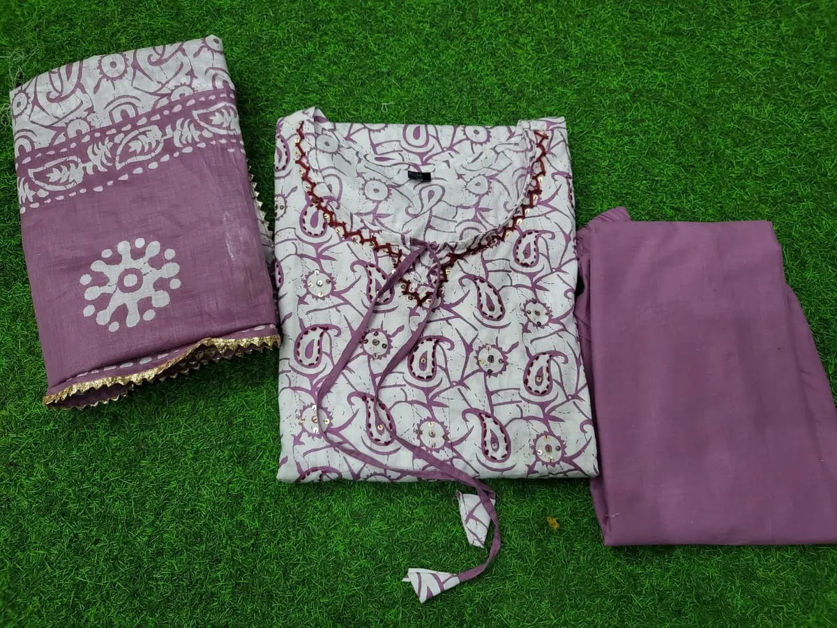 Premium Quality Lavender Pure Cotton Kurta Set