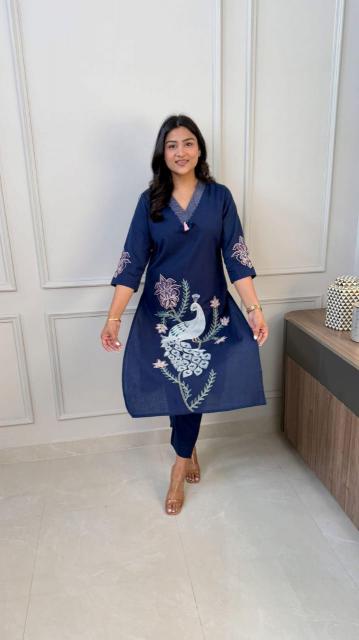Pure Fine Cotton Kurti and Pant with Embroidery Work