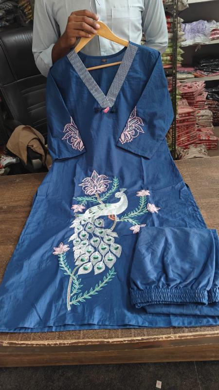 Pure Fine Cotton Kurti and Pant with Embroidery Work