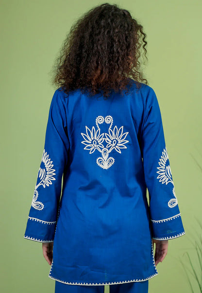 Alaya Blue Cotton Boxy Short Kurta Set