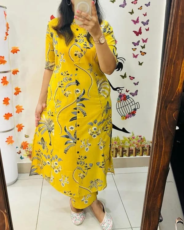 Yellow Cotton Kurta And Pant Co-Ord-Set