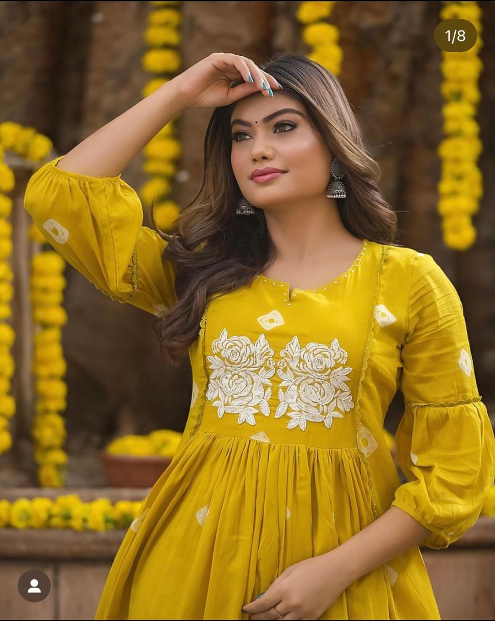 Yellow Cotton Flared Women Suit