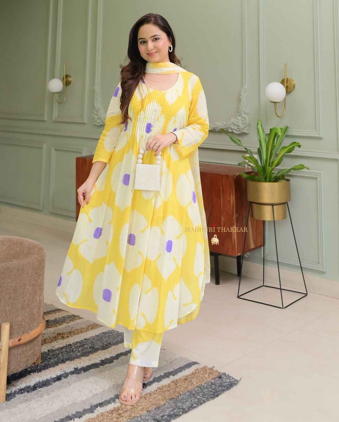 Cotton Printed Kurta Pant And Dupatta Set For Women (YELLOW)