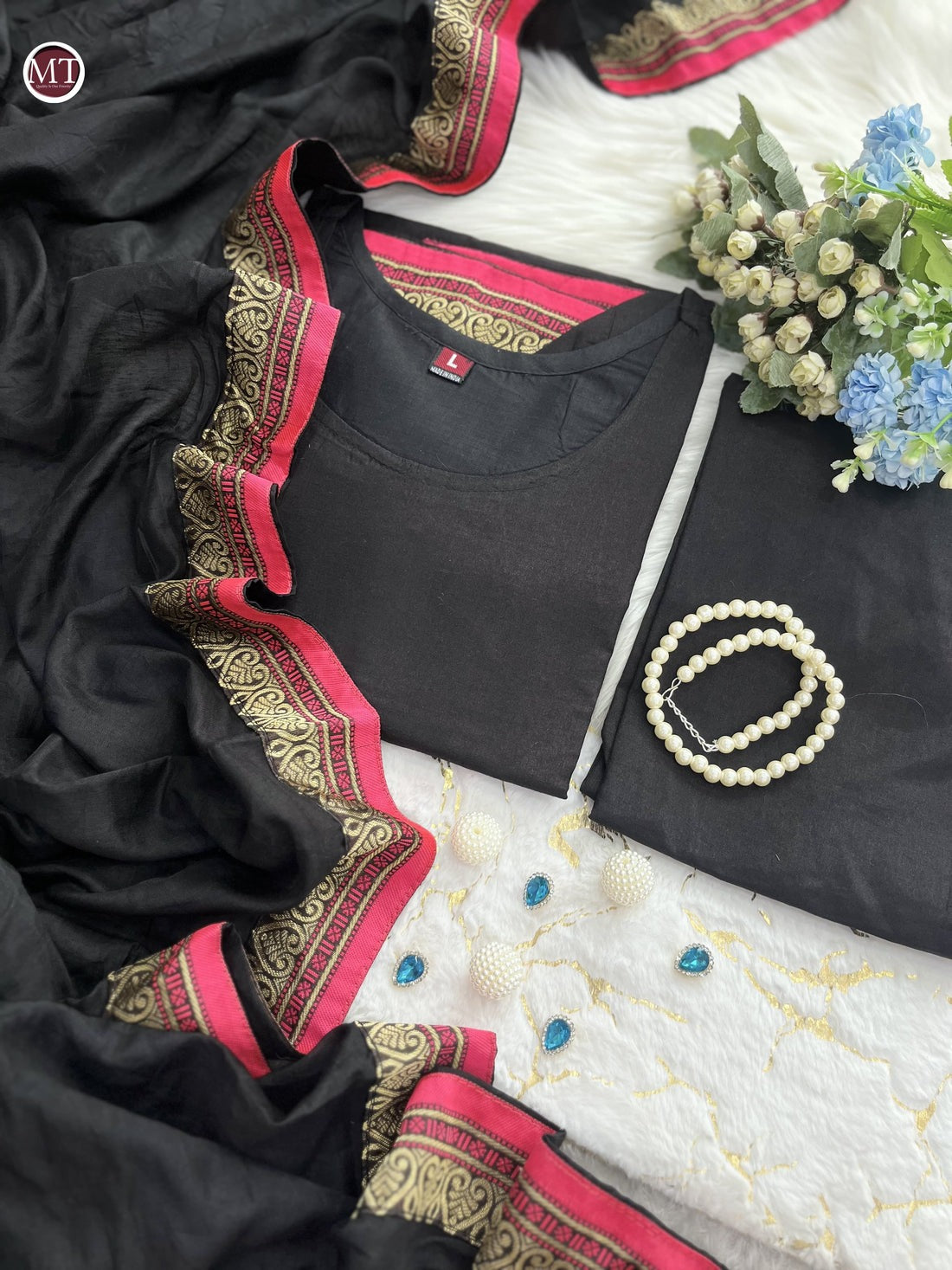 Pure Chanderi Silk Black Kurti For Women