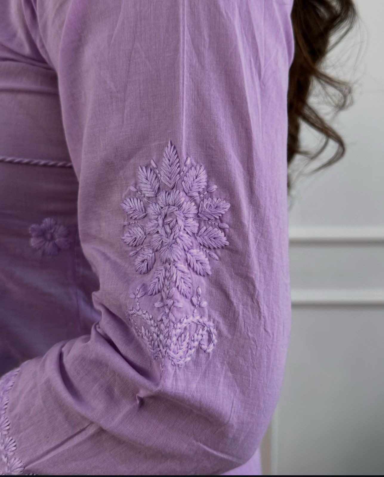 Pink Cotton Chikankari Angrakha Style Kurta and Pant Set