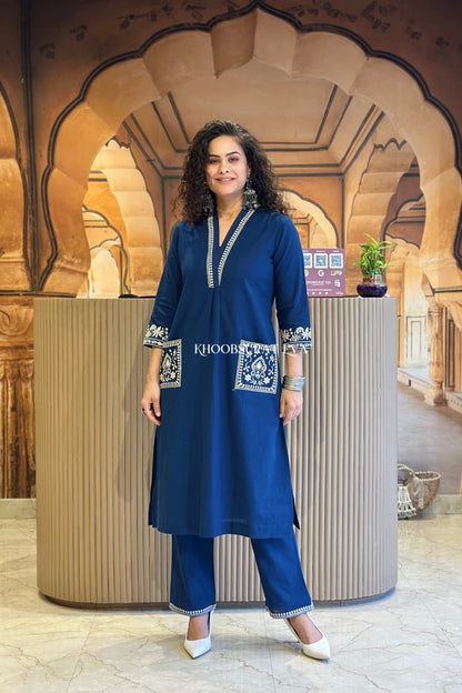 Blue Beautiful Cotton Slub with Both Sides Pocket