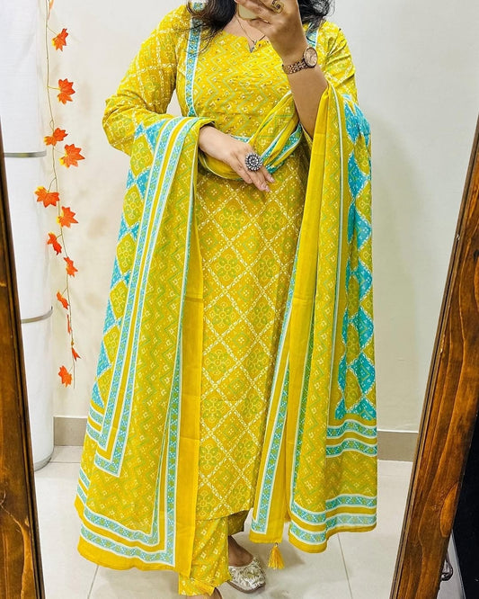 Mirror Bloom Premium Cotton Kurti Set