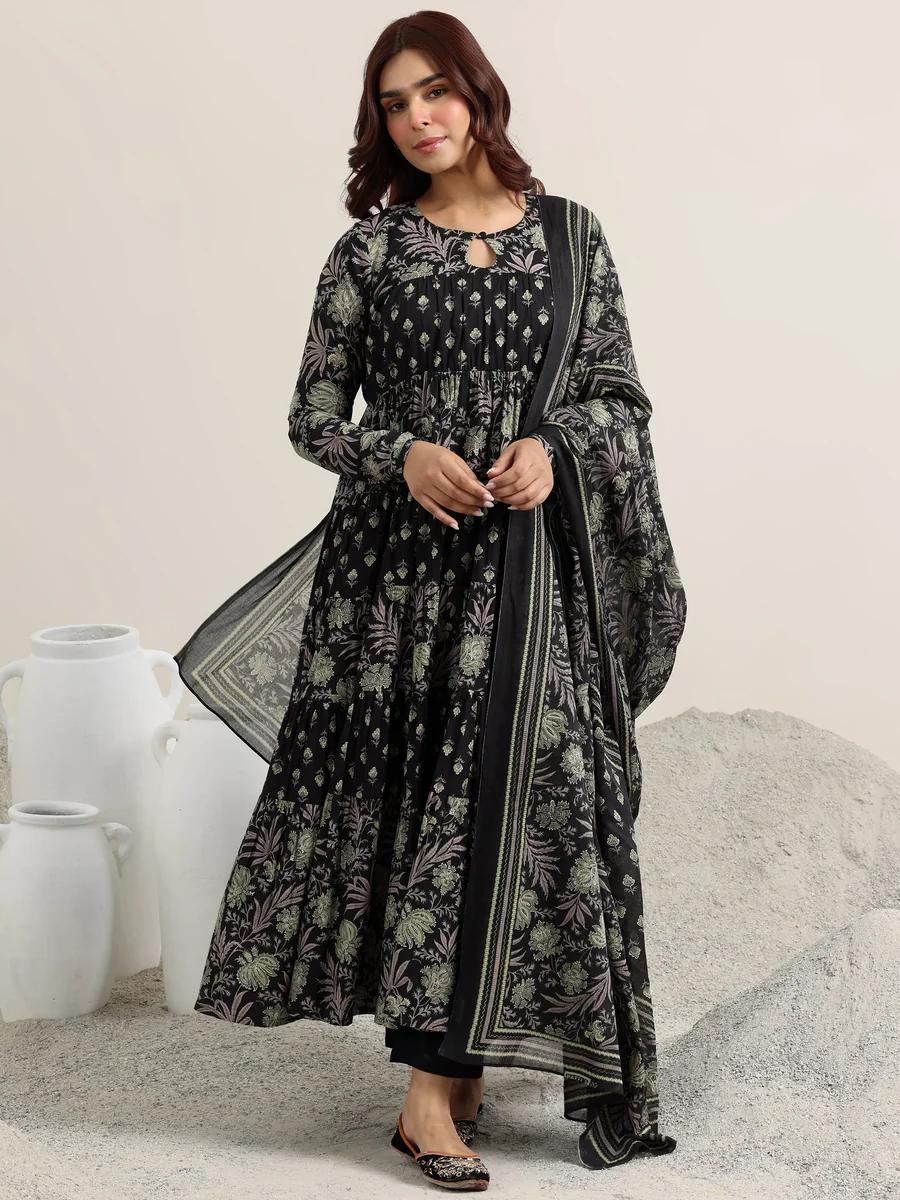 Anarkali Work Kurta Pant and Dupatta Set (Black)