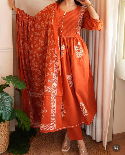 Orange Pure Cotton  Kurta and Pant Set