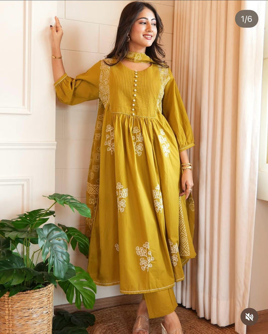 Yellow Pure Cotton  Kurta and Pant Set