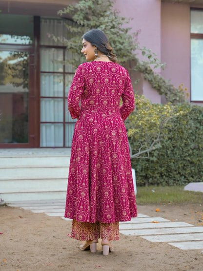 Gulabi Zarihaar Royal Printed Anarkali Suit Set With Chiffon Dupatta