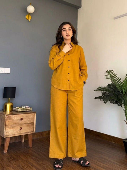 Yellow Cotton Co-ord Set for Women
