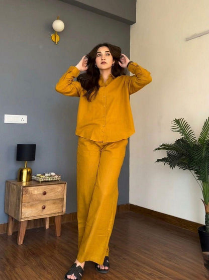 Yellow Cotton Co-ord Set for Women
