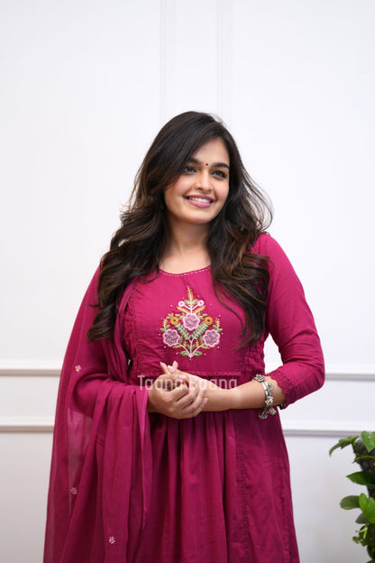 Rani Pink Floral Embroidered Anarkali Set