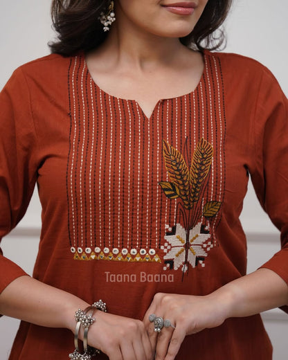 Rust Red Embroidered Kurta Set with Dupatta