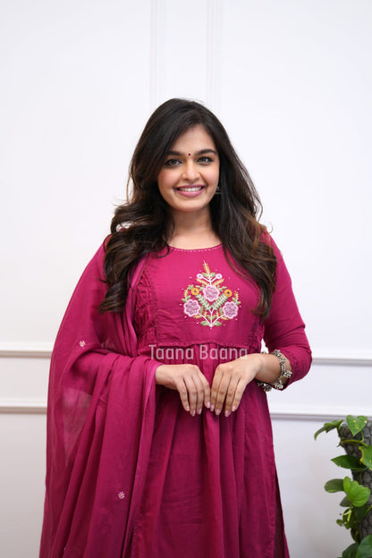 Rani Pink Floral Embroidered Anarkali Set
