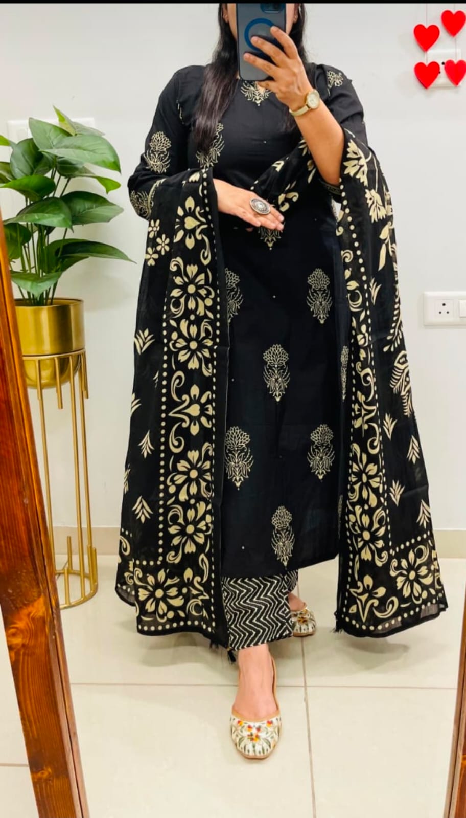 Noor Black Gold Printed Kurta Pant & Dupatta Set
