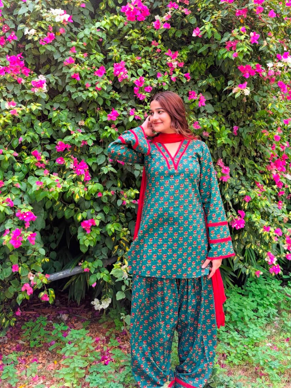 Meher Teal Floral Printed Kurta & Farshi Salwar Set