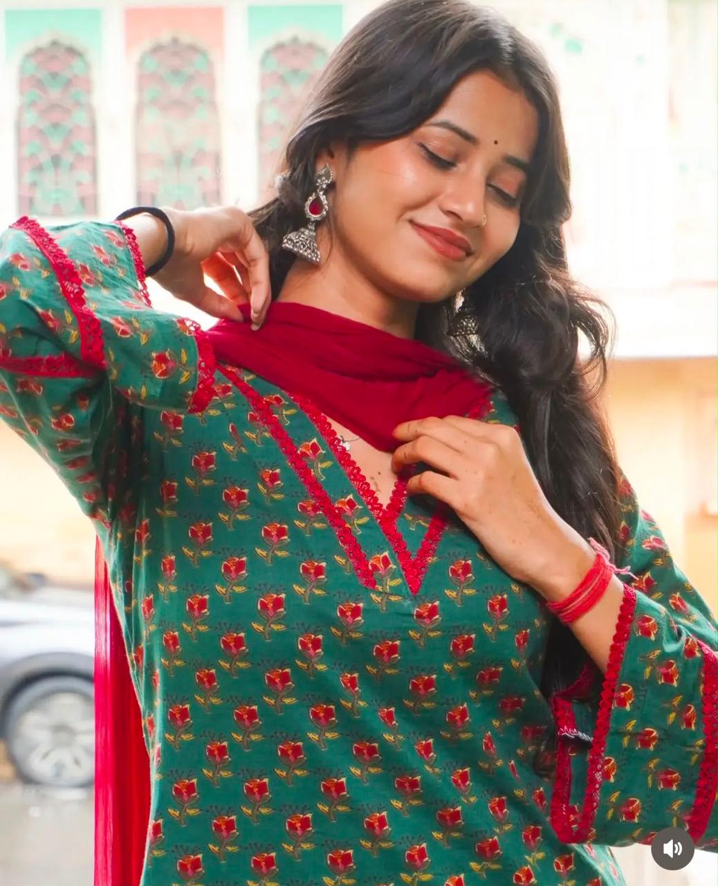 Meher Teal Floral Printed Kurta & Farshi Salwar Set