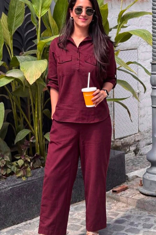 Merlot Wine Everyday Shirt & Trouser Co-ord Set