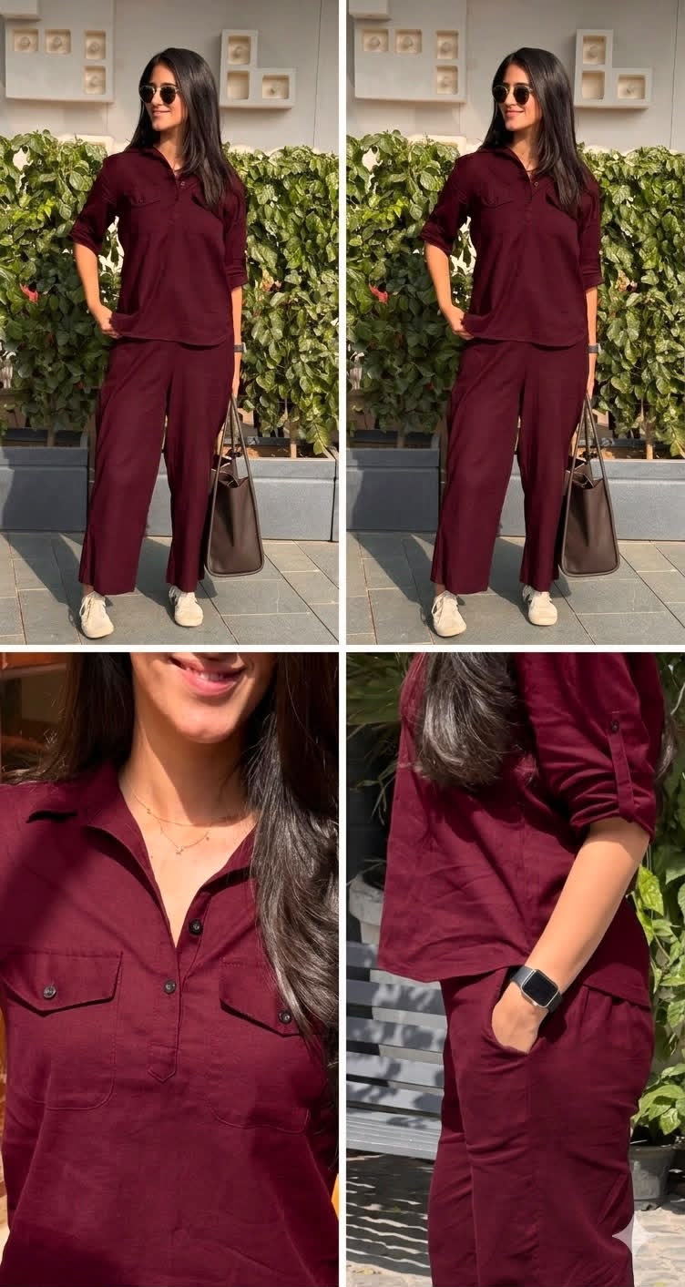 Merlot Wine Everyday Shirt & Trouser Co-ord Set