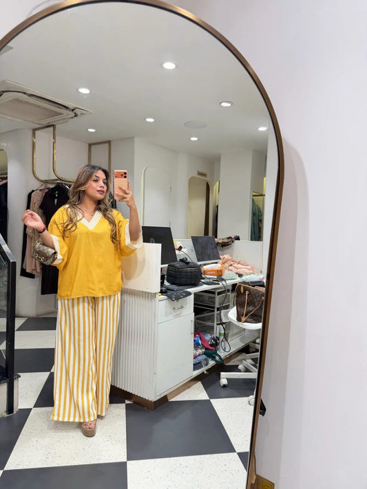 Women’s Yellow Top and Striped Palazzo Co-ord Set