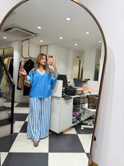 Women’s Blue Top and Striped Palazzo Co-ord Set