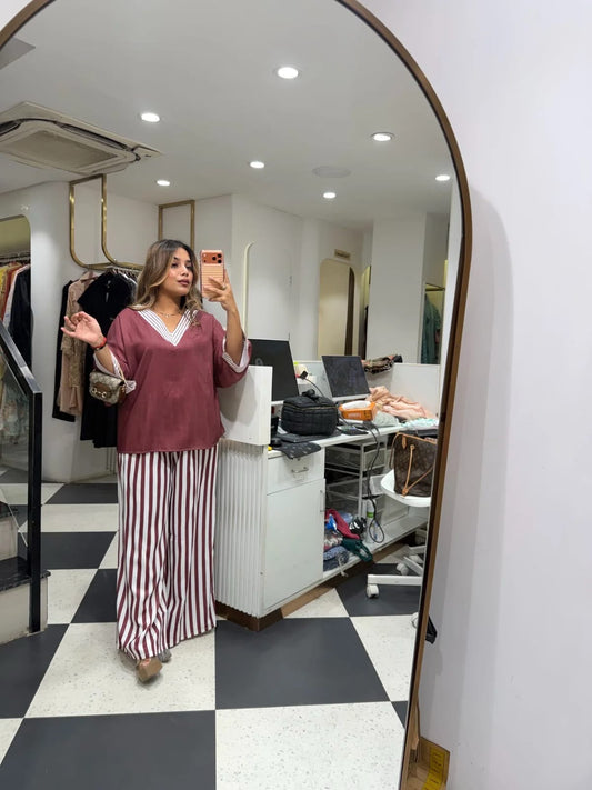 Women’s Red Top and Striped Palazzo Co-ord Set