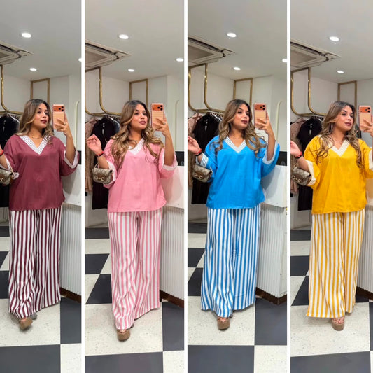 Women’s Blue Top and Striped Palazzo Co-ord Set