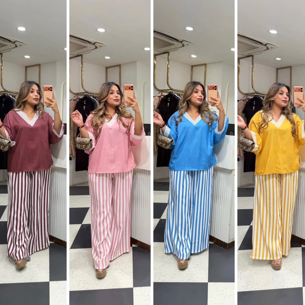Women’s Red Top and Striped Palazzo Co-ord Set