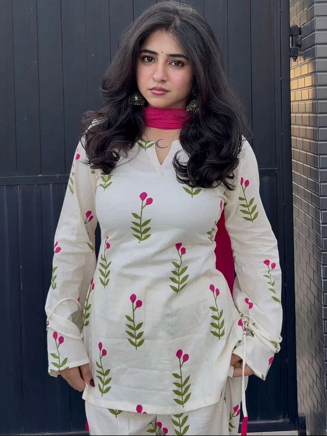Gulbahar White Floral Cotton Farshi Salwar Suit Set