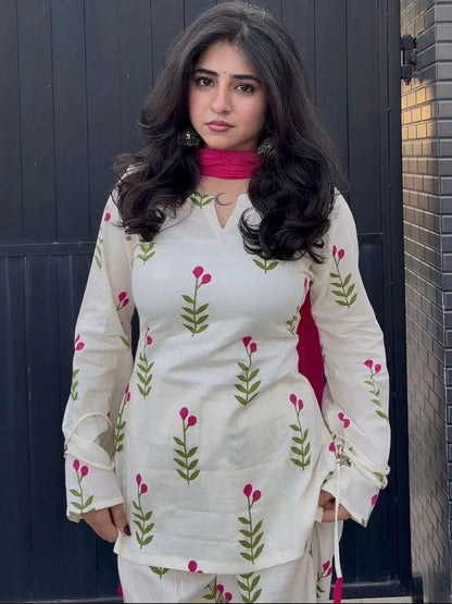 Gulbahar White Floral Cotton Farshi Salwar Suit Set